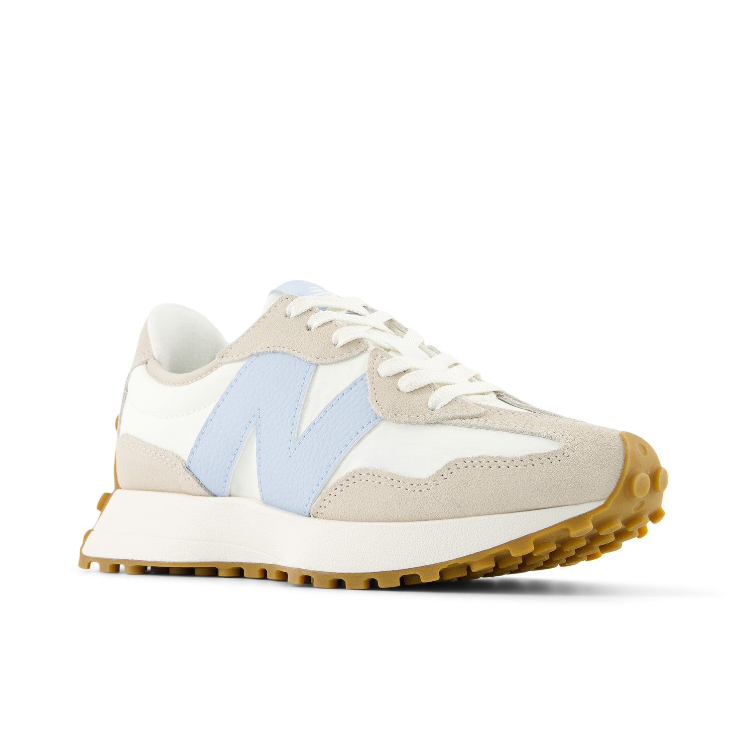 New Balance 327 Timberwolf with Sea Salt and Light Chrome Blue – Brown ...